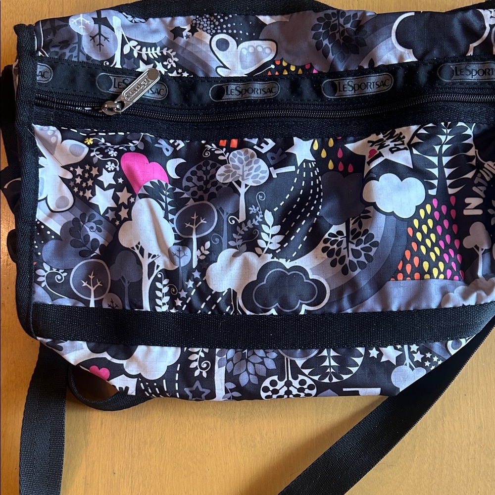 LeSportsac Black Crossbody Bag with Pink & Multicolor Accents